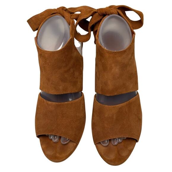 Brown Suede Ankle Wrap Tie Platform Wedges Heel Womens Sz 9M Soft Leather Brazil - Picture 7 of 16